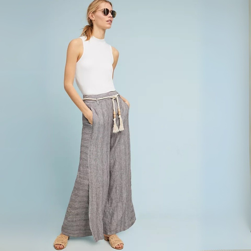 Anthropologie Ettiwa Linen Wide Leg‎ Striped Palazzo Pants